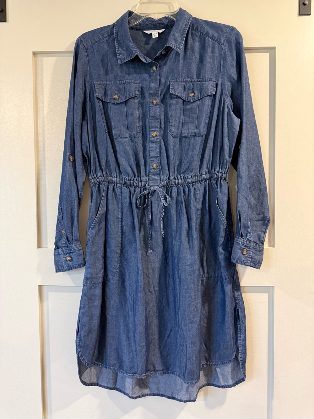 Denim Shirt Dress with Drawstring Waist